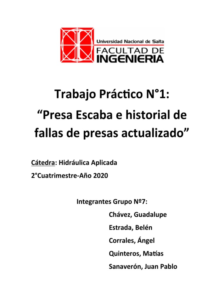 TP Nº1 Presa Escaba y Cuadro de Fallas Actualizado Grupo Nº7 | PDF ...
