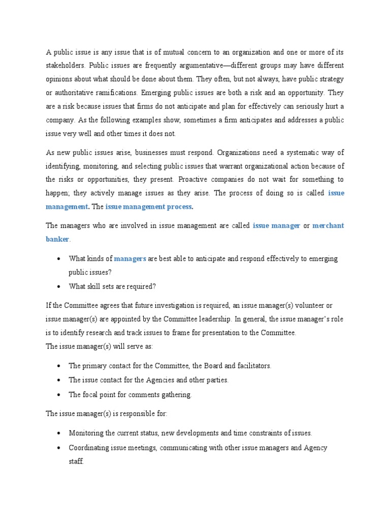 Issue Management Issue Management Process Issue Manager Merchant Banker ...