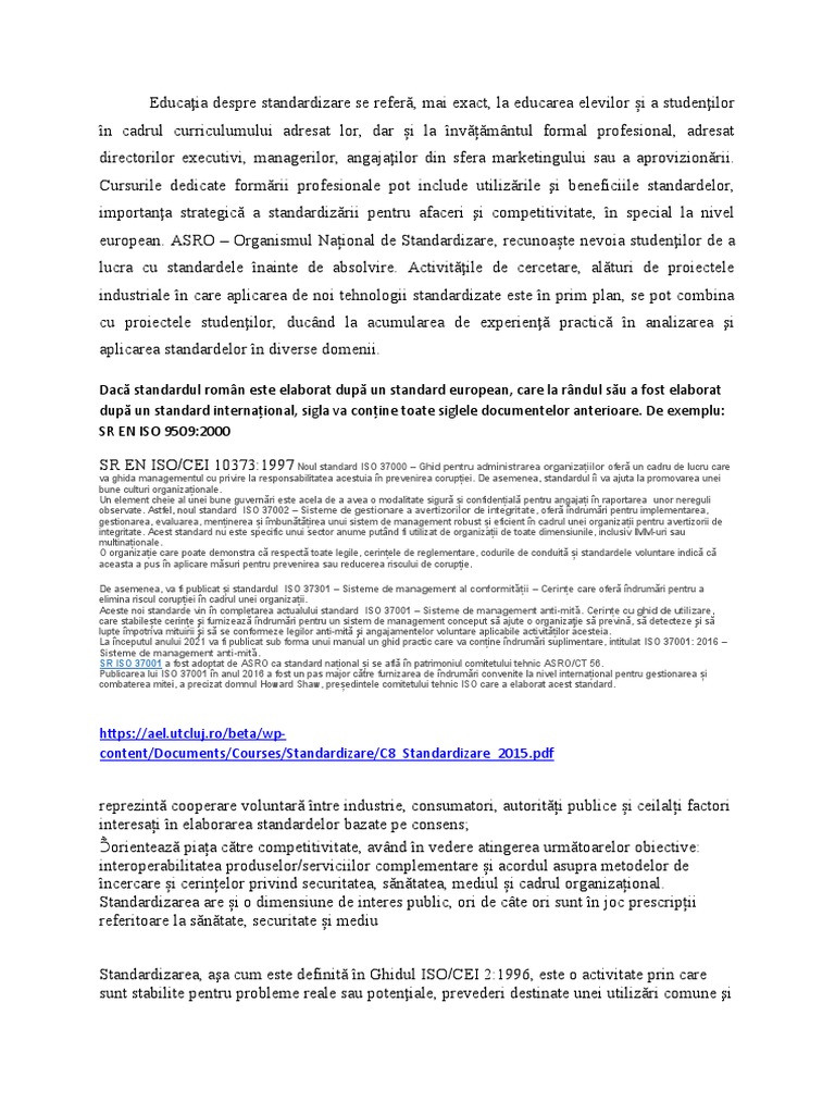 Educaţia Despre Standardizare | PDF