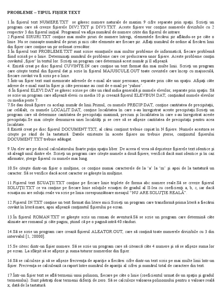 Fisier Text Probleme | PDF