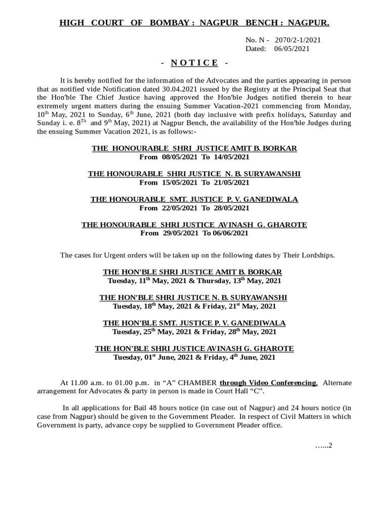 High Court of Bombay: Nagpur Bench: Nagpur.: - Notice | PDF | The ...