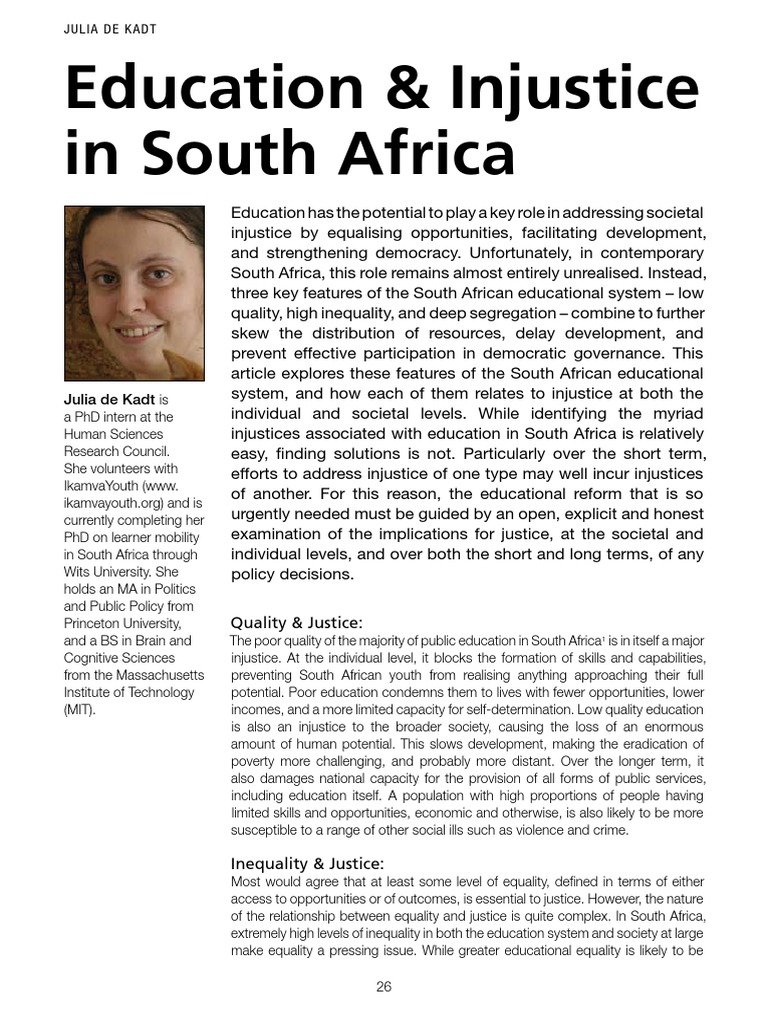 Education & Injustice in South Africa: Julia de Kadt | PDF | Economic ...