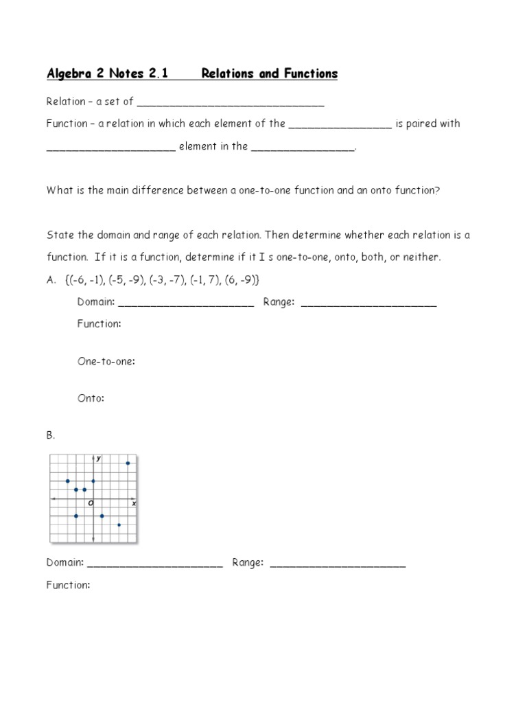 Algebra 2 Notes 2.1 Relations and Functions | PDF | Teaching Methods ...