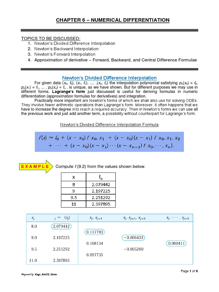 CHAPTER 6 NUmerical Differentiation | PDF | Finite Difference ...