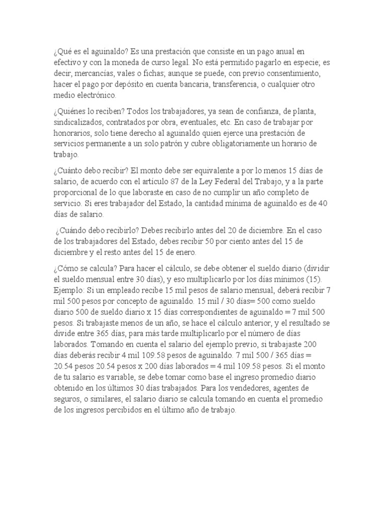 Qué es el aguinaldo y cómo se calcula | PDF