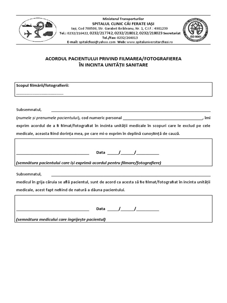 Acord Pacient Filmare Foto | PDF