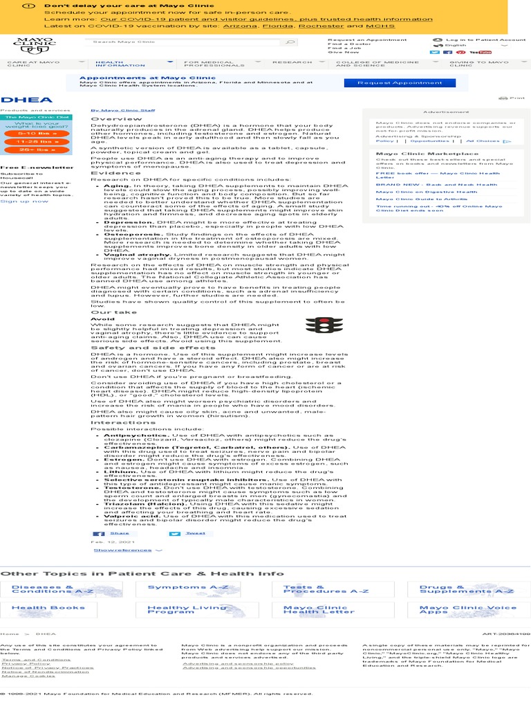 DHEA Mayo Clinic PDF Clozapine Estrogen