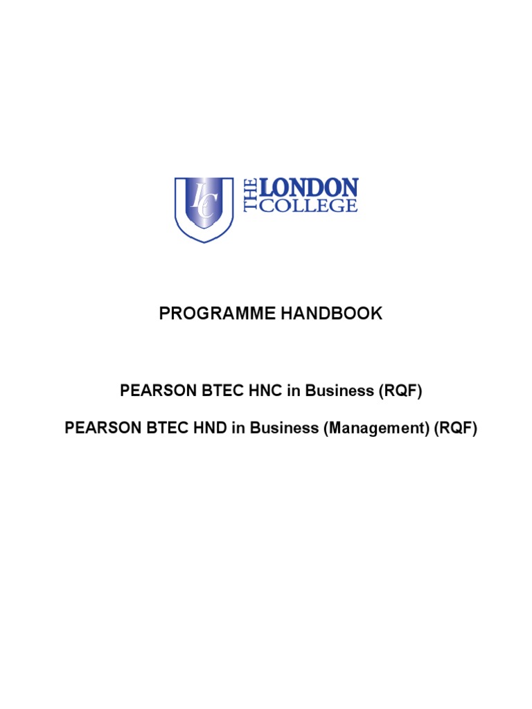 Programme Handbook - HNC HND Business Management | PDF | Educational ...