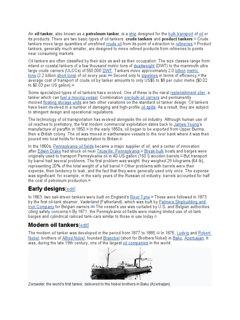 Early Designs Zoroaster, The World's First Tanker, Delivered To The
