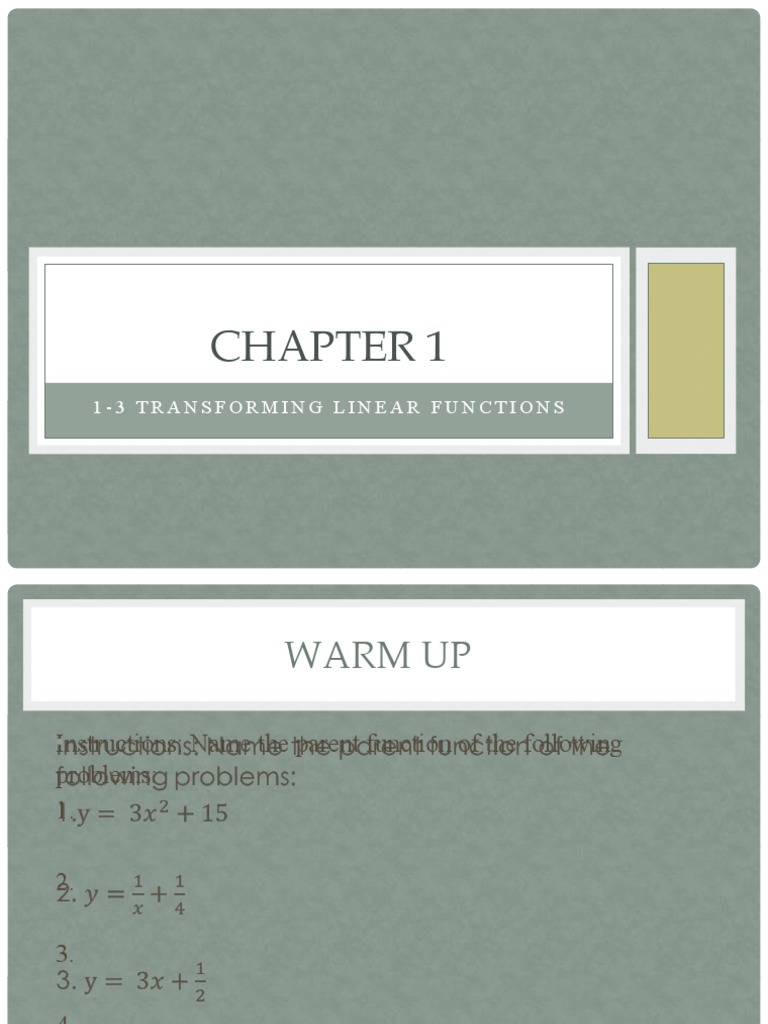 1-3 Transforming Linear Functions | PDF | Linearity | Function ...