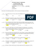 Activity Sheet in Grade 10 - Mathematics 3 Quarter (SY:2020 - 2021) Problems Involving Probability