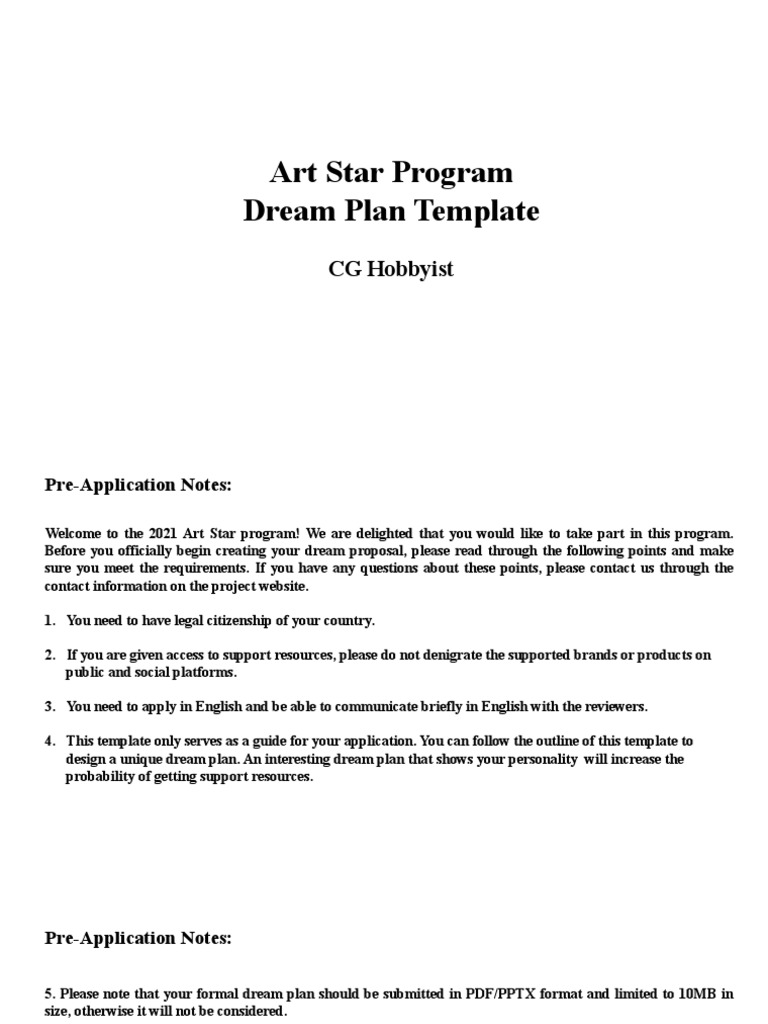 Art Star Program Dream Plan Guide | PDF | Human Nature | Cognition