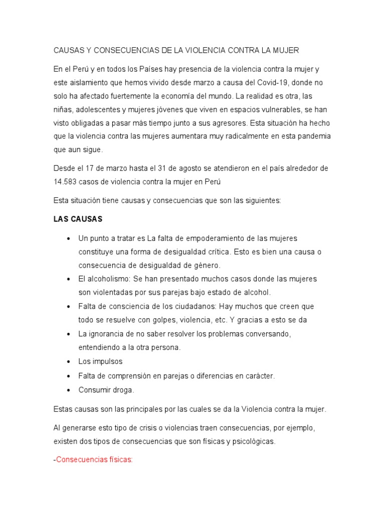 Causas y Consecuencias de la Violencia Femenina | PDF | La violencia ...