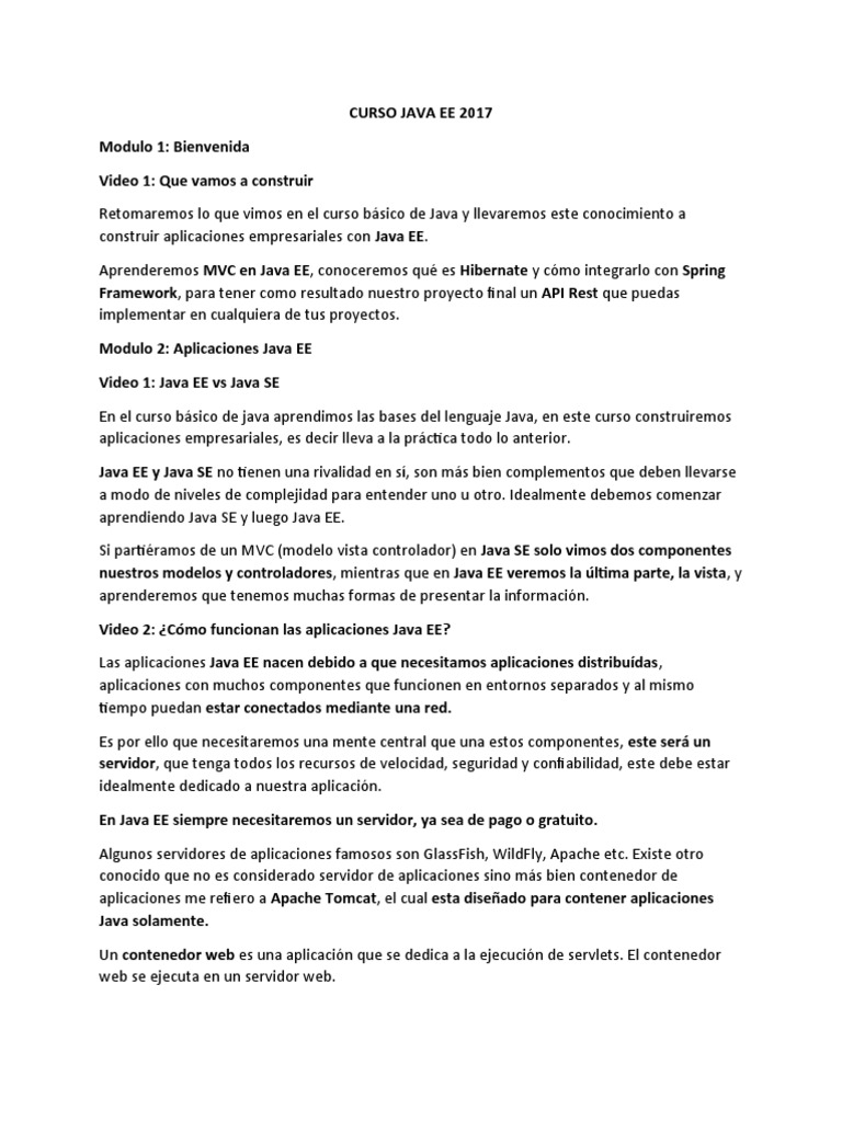 Curso Java EE: Desarrollo Empresarial | PDF | Java (lenguaje de ...