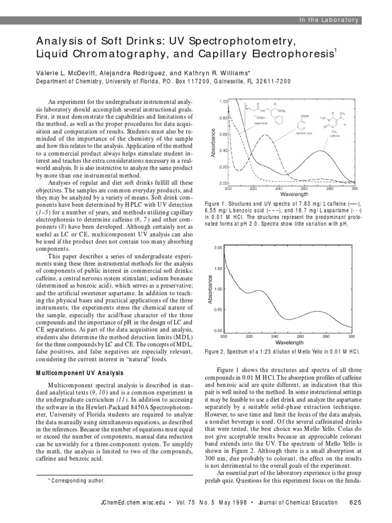 Analysis of Soft Drinks PDF Capillary Electrophoresis Absorbance