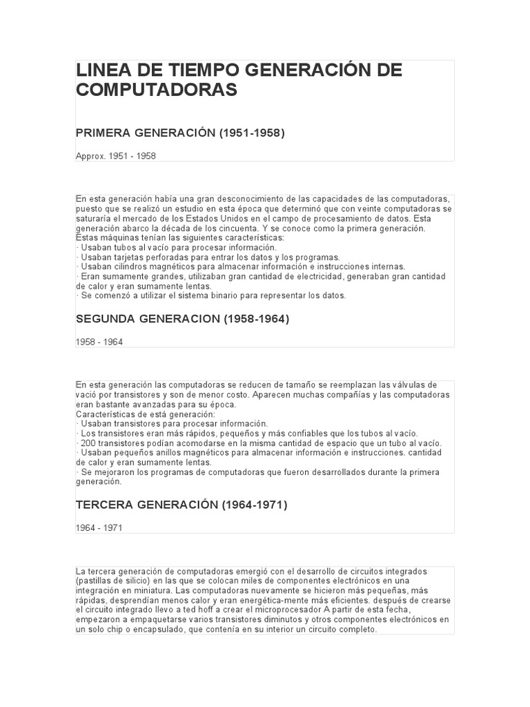 Línea de Tiempo de Generaciones de Computadoras | PDF | Circuito ...