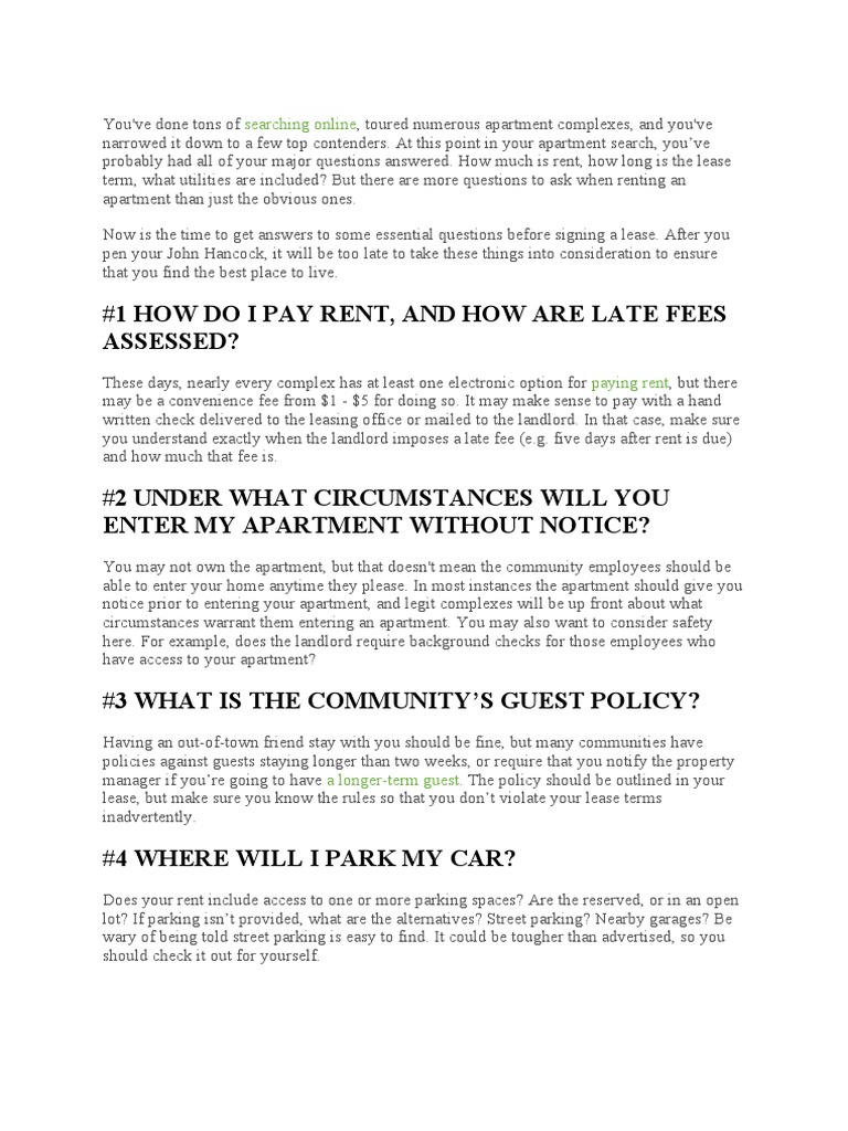 12 Questions To Ask Before Renting | PDF | Lease | Renting