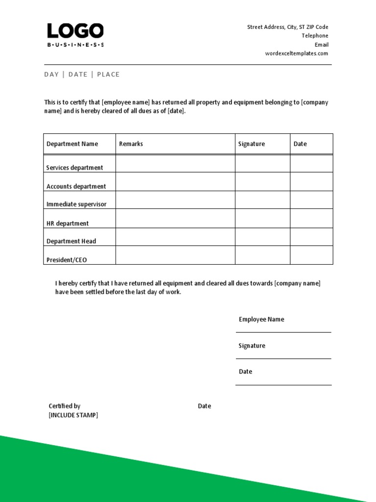 Employee Clearance Certificate Template | PDF