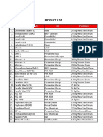 Product List: NO. Product Name EX Packing