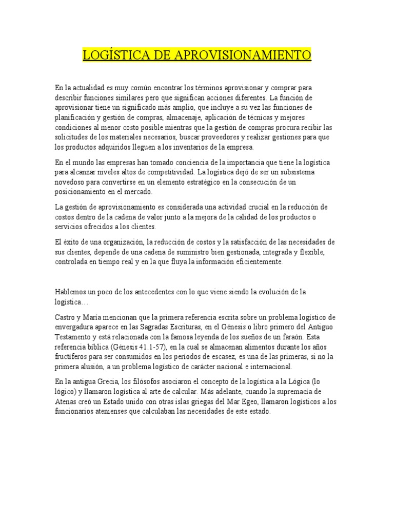 Logística de Aprovisionamiento | PDF | Obtención | Logística