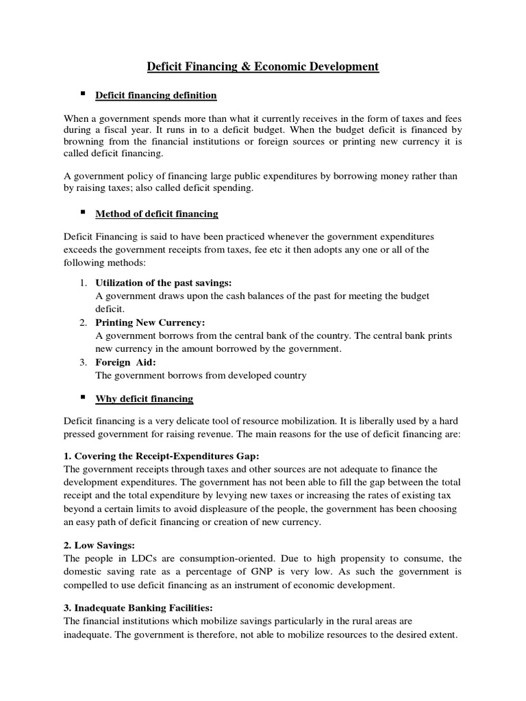 Deficit Financing & Economic Development | PDF | Government Budget ...