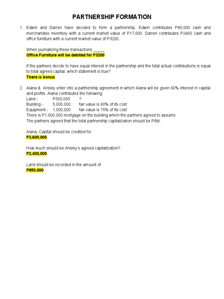 Partnership Formation Office Furniture Will Be Debited For P3200 PDF