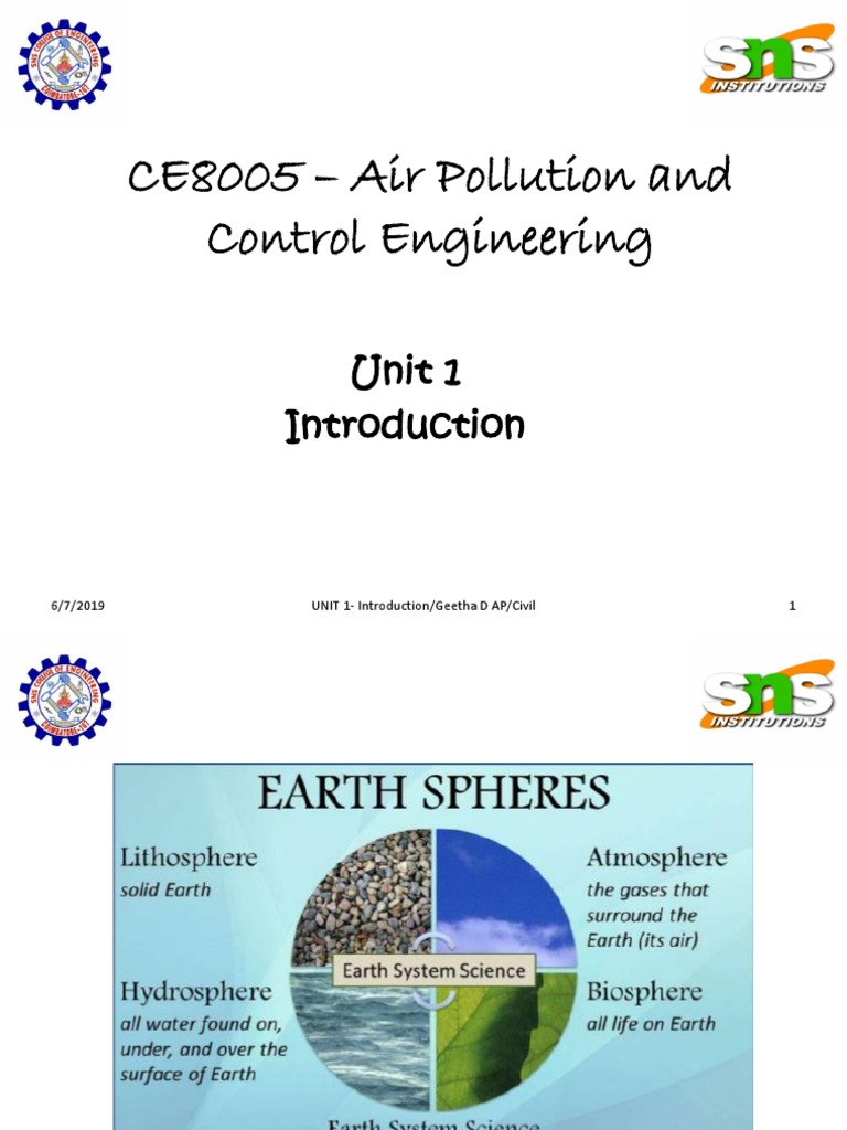 CE8005 - Air Pollution and Control Engineering: Unit 1 | PDF ...