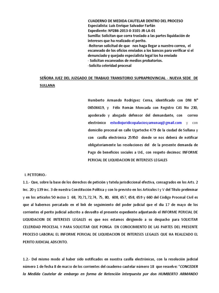 Modelo de Solicitud de Correr Traslado de Liquidacion y Solicita Copias