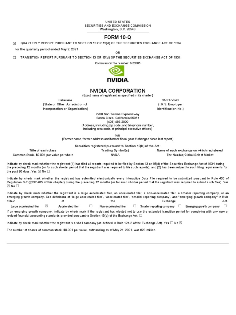 Nvidia Q1 Equity Finance Financial Statement
