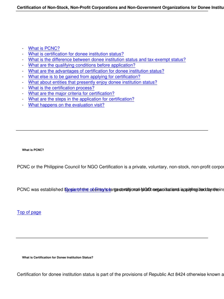 Donee Institution Certification Guide | PDF | Nonprofit Organization ...