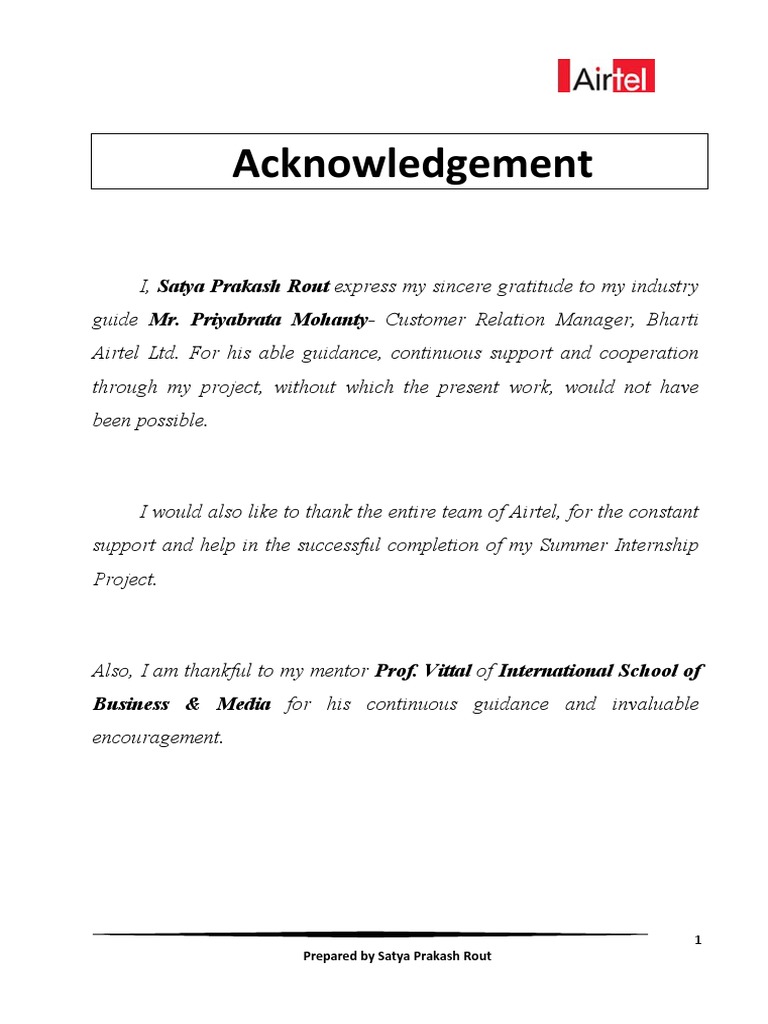 Acknowledgement: Business & Media For His Continuous Guidance and ...