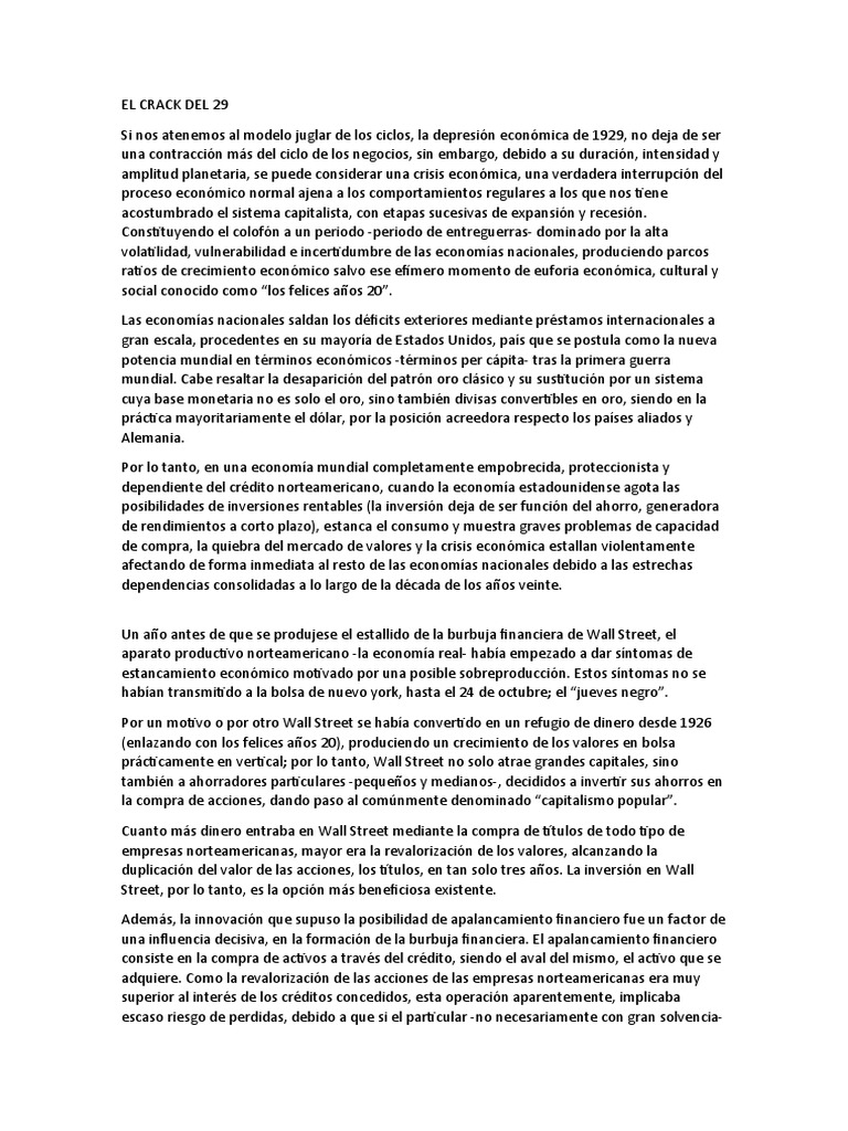 El Crack Del 29 | PDF | Apalancamiento (Finanzas) | Gran depresion