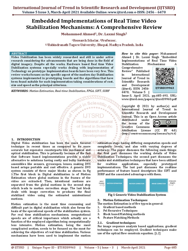 Embedded Implementations of Real Time Video Stabilization Mechanisms A