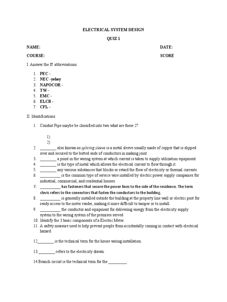 Esd Quiz 1 Ok PDF Fuse (Electrical) Electric Power