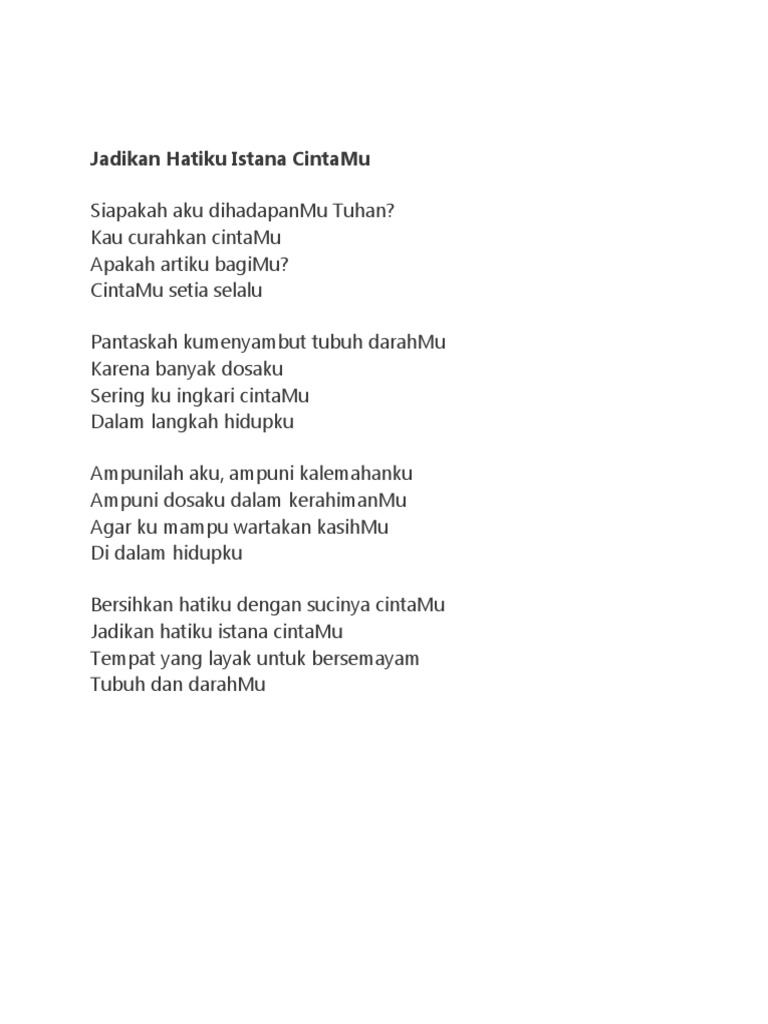 Lirik: Jadikan Hatiku Istana CintaMu | PDF | Memasak, Makanan, & Anggur ...