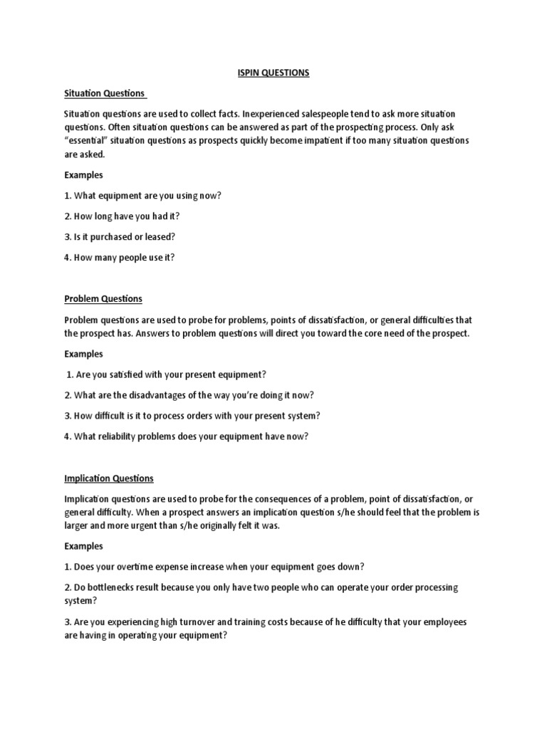 Spin Questions - Team Test | PDF | Turnover (Employment) | Applied ...