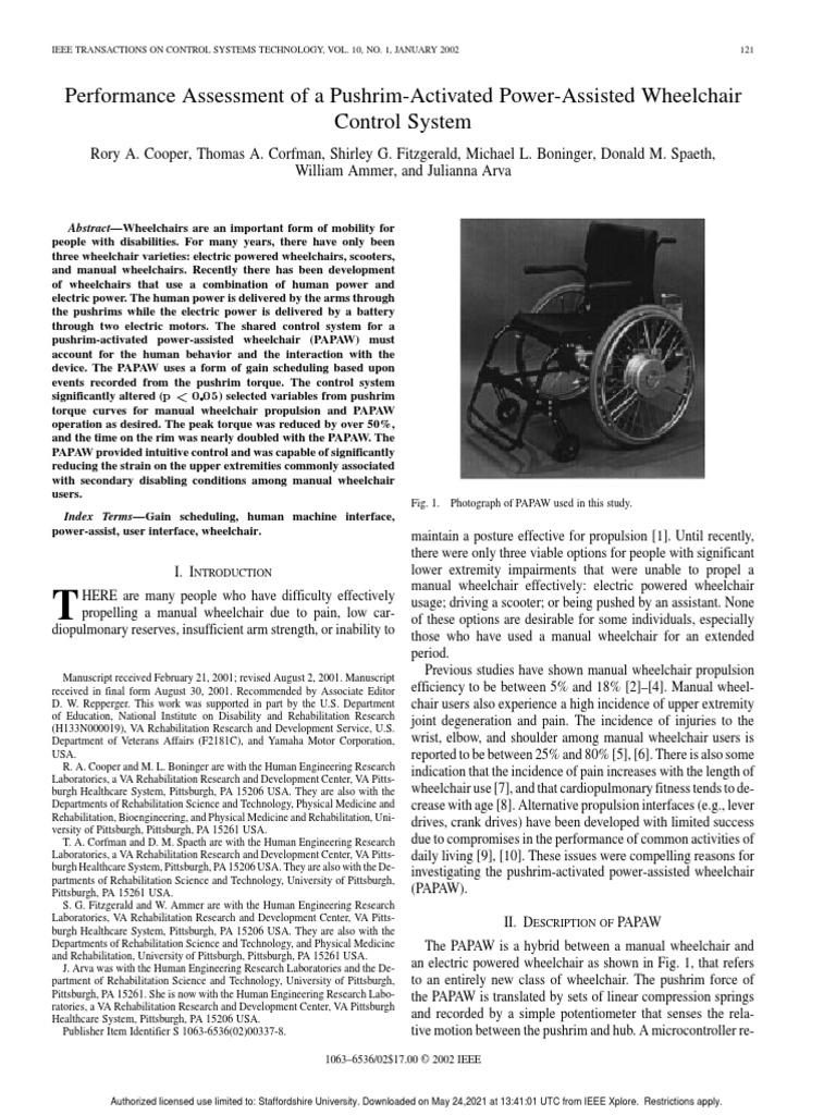 Performance Assessment of A PushrimActivated PowerAssisted Wheelchair