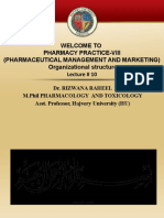Welcome To Pharmacy Practice-Viii (Pharmaceutical Management and Marketing) Organizational Structure Lecture # 10
