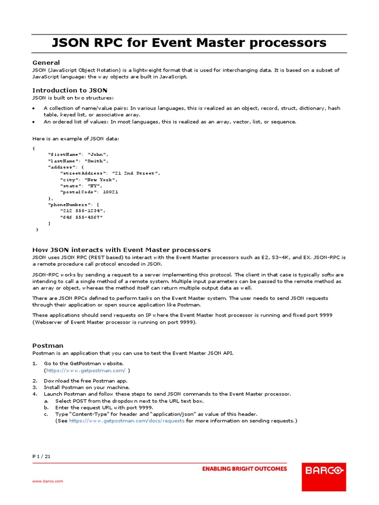JSON RPC Guide for Event Master | PDF | Json | Computer Science