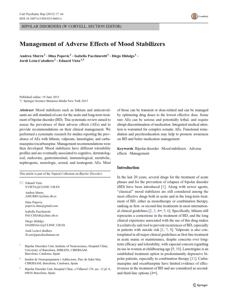 Management Of Adverse Effects Of Mood Stabilizers – PWQAVC