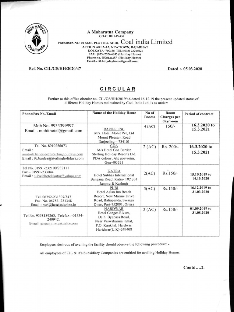 Holiday Home Coal India PDF Coal Coal Mining