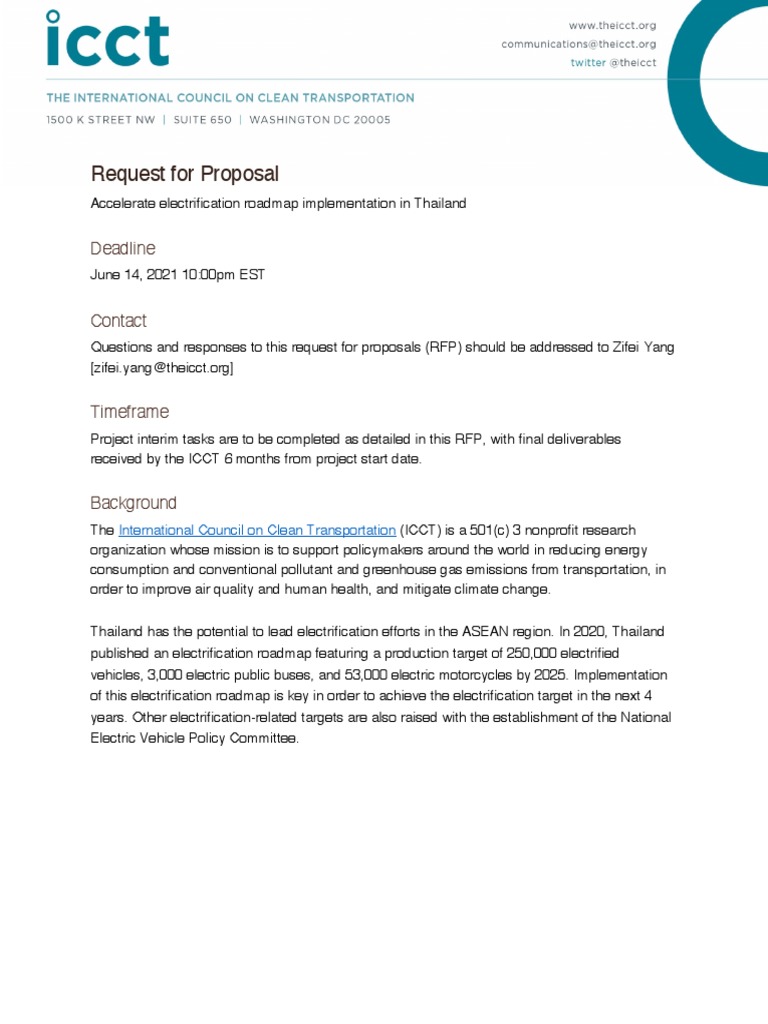 RFP Accelerate Electrification Roadmap Implementation in Thailand
