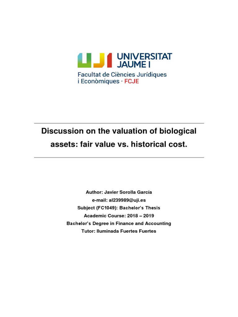 Valuation of Biological Assets: Fair Value vs. Cost | PDF | Historical ...