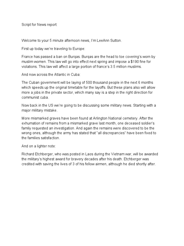 Script For News Report