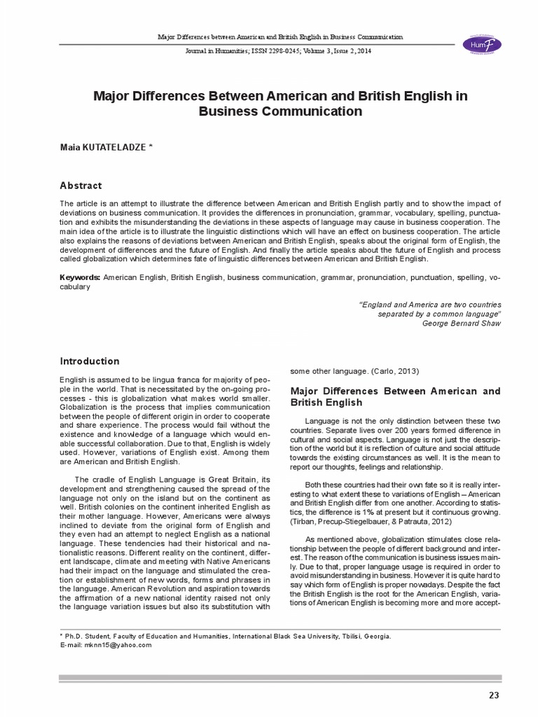 American vs British English in Business | PDF | English Language ...