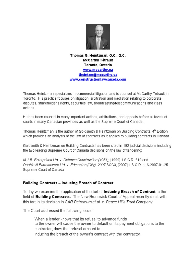 Inducing Breach of The Owner's Contract With A Contractor PDF