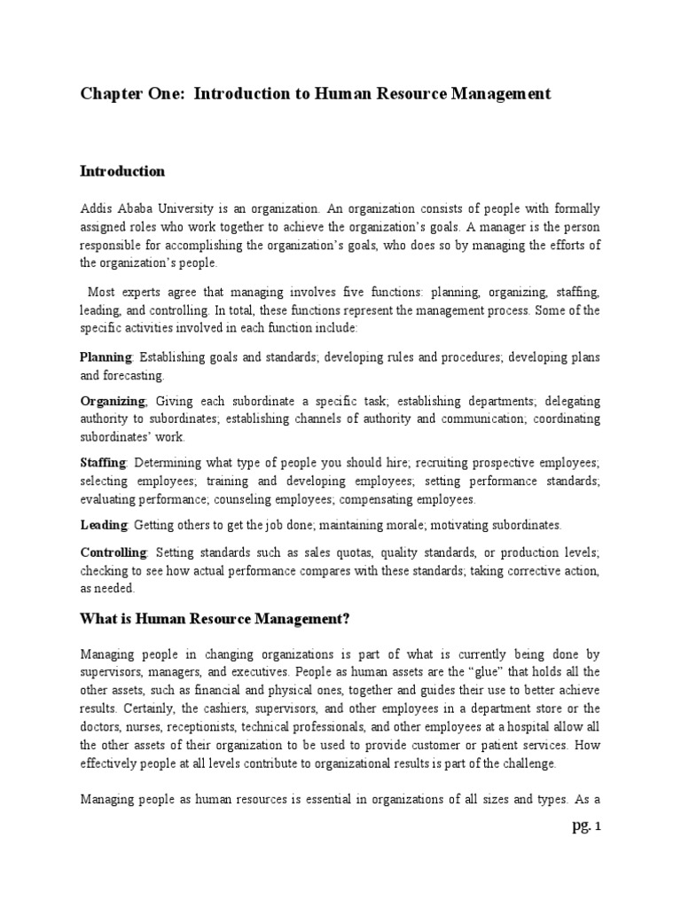 Chapter One: Introduction To Human Resource Management | PDF | Human ...