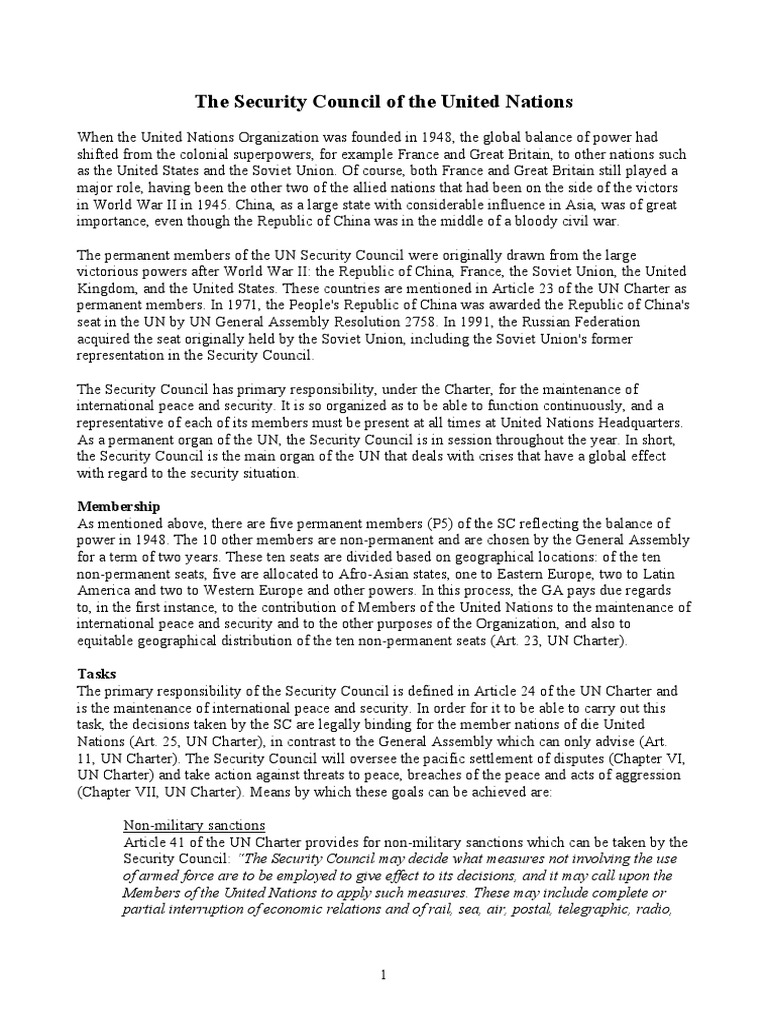 Overview of the UN Security Council | PDF | United Nations Security ...