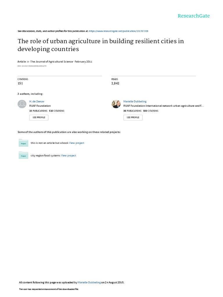 The Role of Urban Agriculture in Building Resilien | PDF | Urban ...