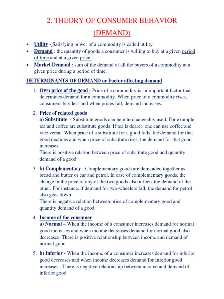 Theory of Consumer Behaviour - Demand 2020-2021 | PDF | Demand | Goods